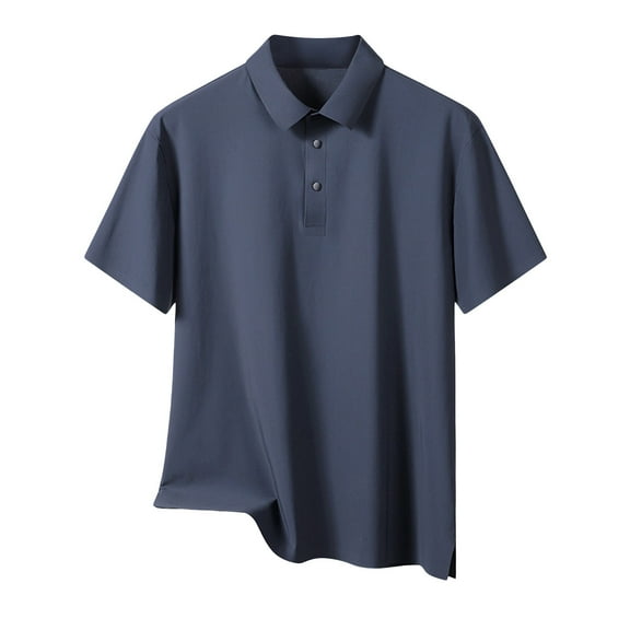 Aofany Men's Plus Size Short Sleeved T Shirt Solid Color Ice Silk Lapel Blouse Casual Baggy Sports Top