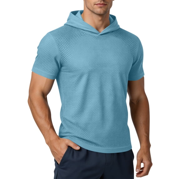 Aofany Men's Short Sleeve Hoodie Workout Gym Hooded T-Shirts Muscle Fit Fashion Lightweight Athletic Hoodies Pullover Shirt with Pocket