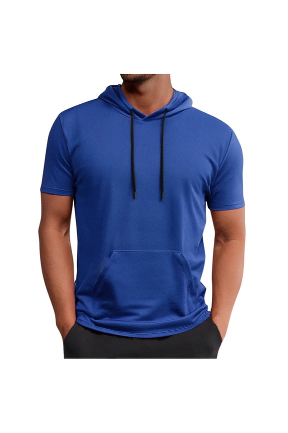 Men's Short Sleeve Hoodie Workout Gym Hooded T-Shirts Muscle Fit Fashion Lightweight Athletic Hoodies Pullover Shirt with Pocket