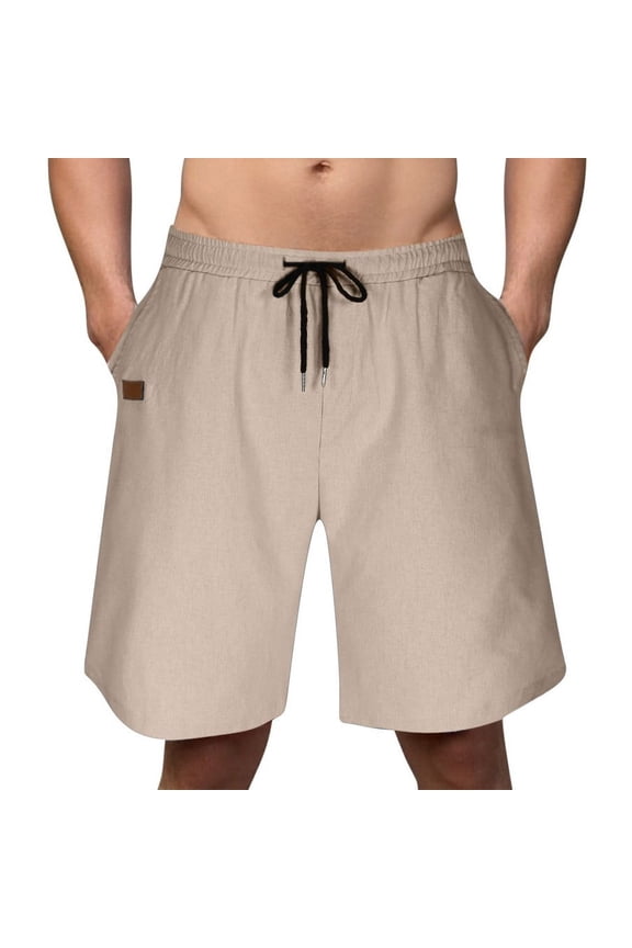Men's Shorts Casual Classic Fit Drawstring Summer Beach Shorts Elastic Waist Loose Cotton and Linen Shorts with Pockets
