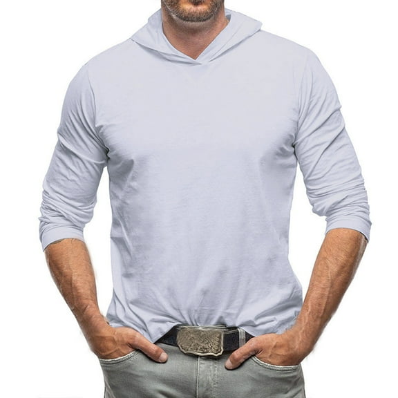 Aofany Men's Solid Color Hooded Pullover Tops Pure Cotton Long Sleeve T-shirt