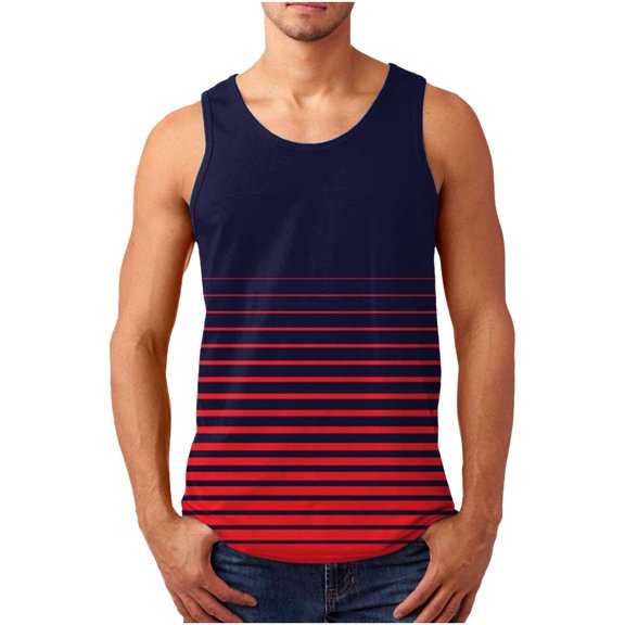 Aofany Men's Stripe Gradient Sports And Leisure Tank Tops Crew Neck Sleeveless Pullover Vest T-shirt Blouse