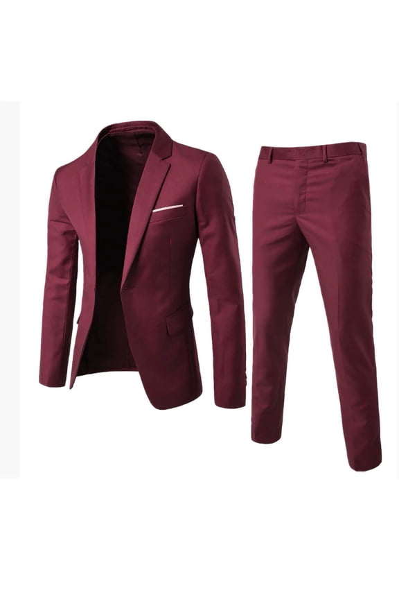 Men's Suits 2 Piece Slim Fit Suit Set, Button Business Wedding Party Tuxedo Solid Blazer Jacket & Pants