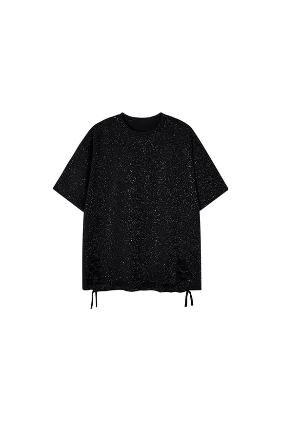 Men's Summer Casual T Shirt Fashion Plus Size Solid Color Cotton Crew Neck Blouse Shiny Ripped Short Sleeve Tops