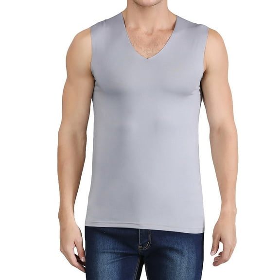 Aofany Men's Summer Plus Size Base Tank Tops Ice Silk Traceless Thin Breathable Pure Color V-neck Sleeveless Vest T Shirt Blouse