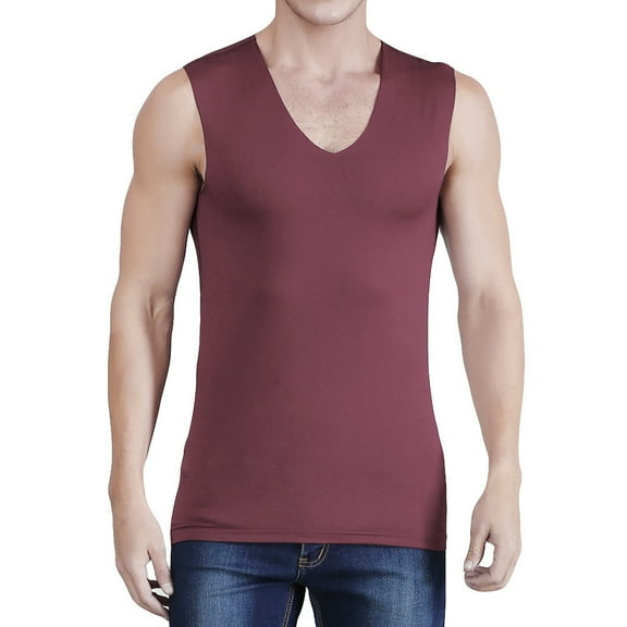 Aofany Men's Summer Plus Size Base Tank Tops Ice Silk Traceless Thin Breathable Pure Color V-neck Sleeveless Vest T Shirt Blouse