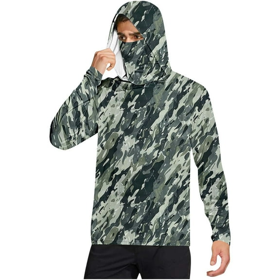 Aofany Men's Sun Protection Hoodie Shirts UPF 50  Quick Dry Long Sleeve Sun Guard T-Shirts Fishing Climbing Lightweight Hooded Blouses with Mask Rash Guard