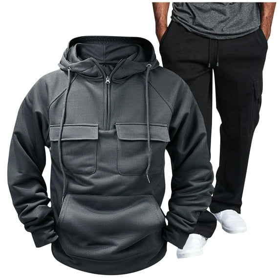 Aofany Men's Tracksuit 2 Piece Fall Winter Casual Jogger Sport Gym Pockets Sweatsuit Cozy Long Sleeve Hoodies and Sweatpant Set Mens 2 Piece Athletic Outfit Sports Sweatsuit