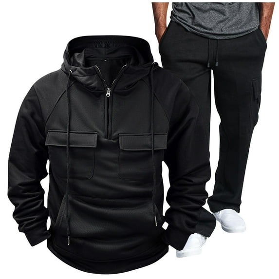 Aofany Men's Tracksuit 2 Piece Fall Winter Casual Jogger Sport Gym Pockets Sweatsuit Cozy Long Sleeve Hoodies and Sweatpant Set Mens 2 Piece Athletic Outfit Sports Sweatsuit