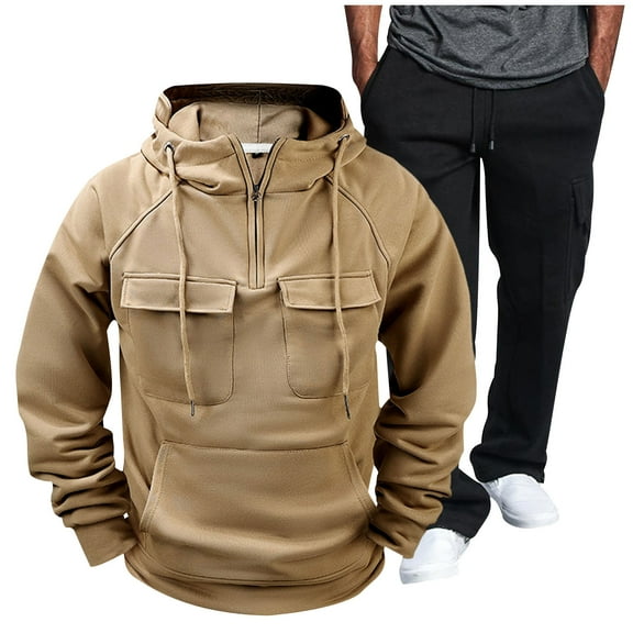 Aofany Men's Tracksuit 2 Piece Fall Winter Casual Jogger Sport Gym Pockets Sweatsuit Cozy Long Sleeve Hoodies and Sweatpant Set Mens 2 Piece Athletic Outfit Sports Sweatsuit