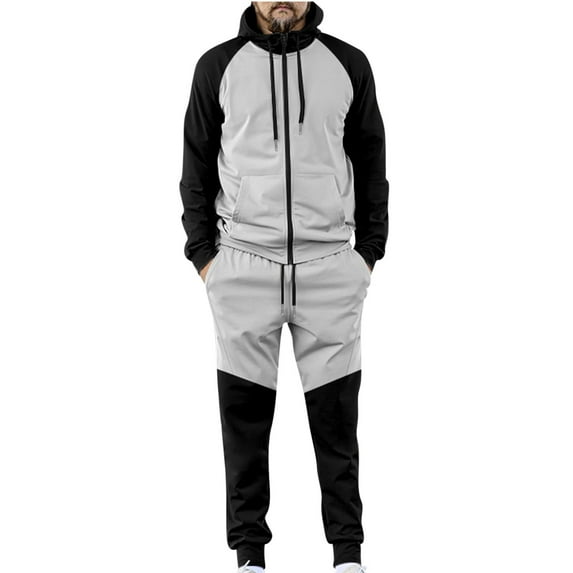 Aofany Men's Tracksuit Set Fashion Sweat Suits 2Pcs Outfits Casual Color Block Athletic Hooded Sportswear