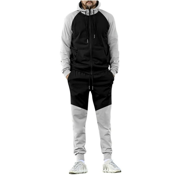 Aofany Men's Tracksuit Set Fashion Sweat Suits 2Pcs Outfits Casual Color Block Athletic Hooded Sportswear