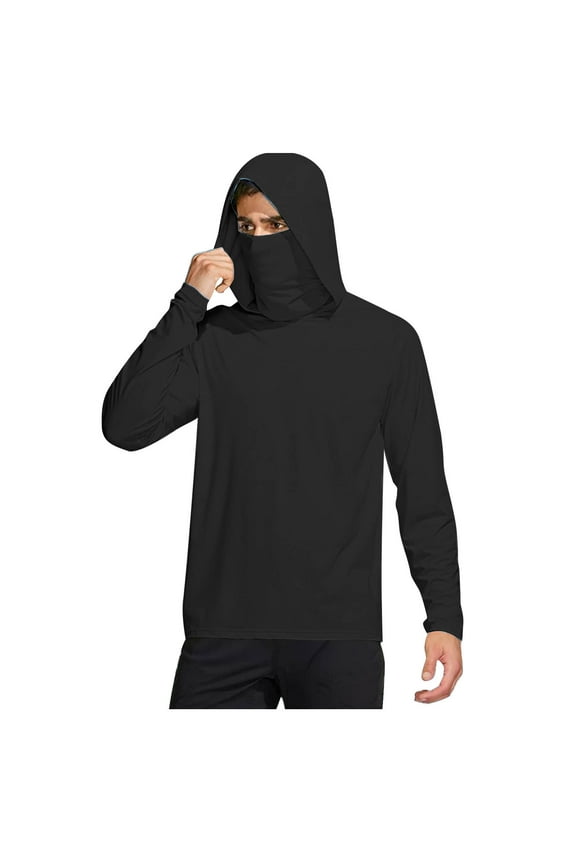 Men's UPF 50+ Sun Protection Shirts Outdoor UV Lightweight Hoodie Long Sleeve Fishing Hiking Performance Shirts Rash Guard SPF Shirts with Mask Rash Guard