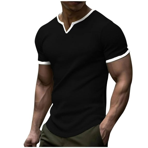 Aofany Men's Vintage Short Sleeve T-shirt V Neck Slim Men Blouse Running Gym Athletic Tops