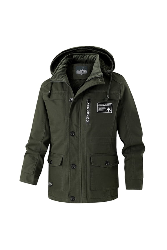 Men's Winter Jacket Thick Thermal Cotton Warm Fleece Lined Coat Trucker Hooded Work Cargo Jackets for Men