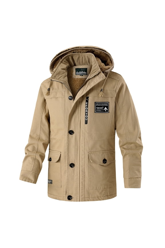 Men's Winter Jacket Thick Thermal Cotton Warm Fleece Lined Coat Trucker Hooded Work Cargo Jackets for Men