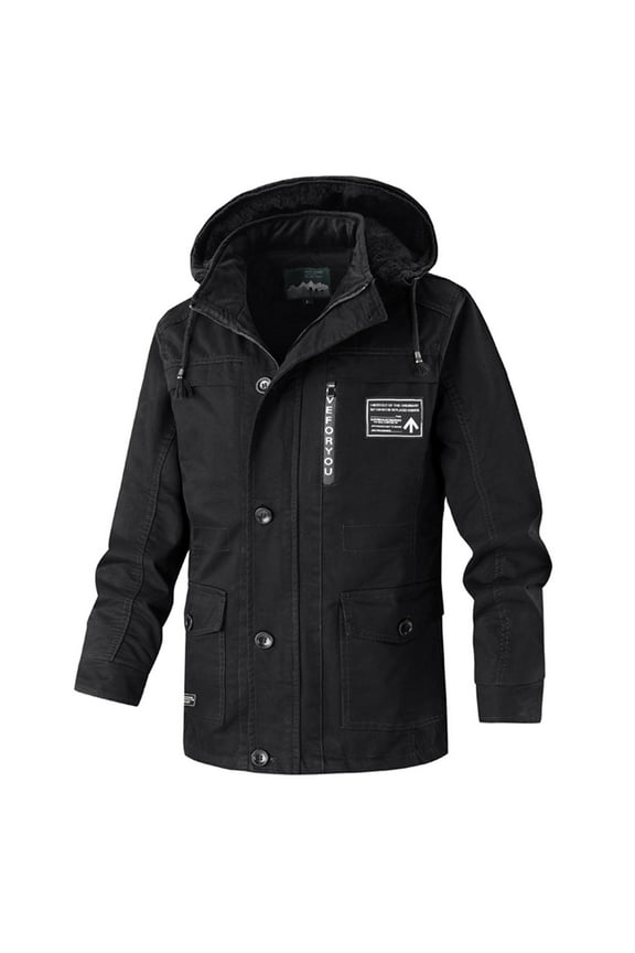 Men's Winter Jacket Thick Thermal Cotton Warm Fleece Lined Coat Trucker Hooded Work Cargo Jackets for Men