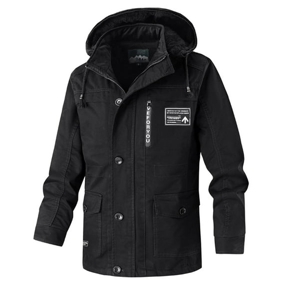 Aofany Men's Winter Jacket Thick Thermal Cotton Warm Fleece Lined Coat Trucker Hooded Work Cargo Jackets for Men