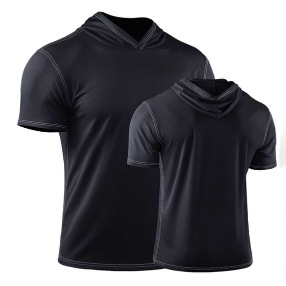 Aofany Men's Workout Shirts Hooded Quick Dry Short Sleeve Pullovers Tops for Muscle Gym Exercise Sports Running Cycling Basketball