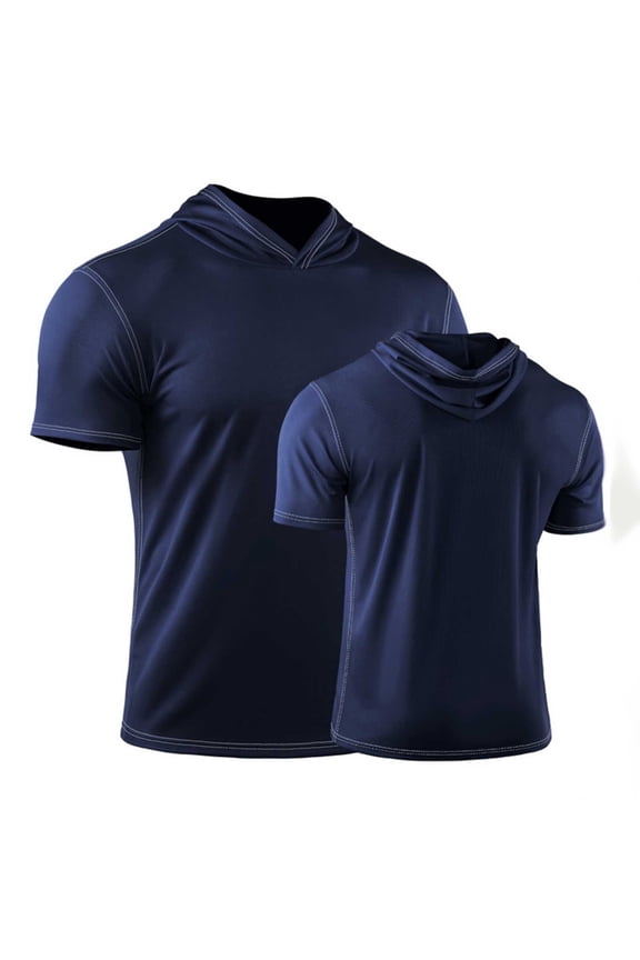 Men's Workout Shirts Hooded Quick Dry Short Sleeve Pullovers Tops for Muscle Gym Exercise Sports Running Cycling Basketball