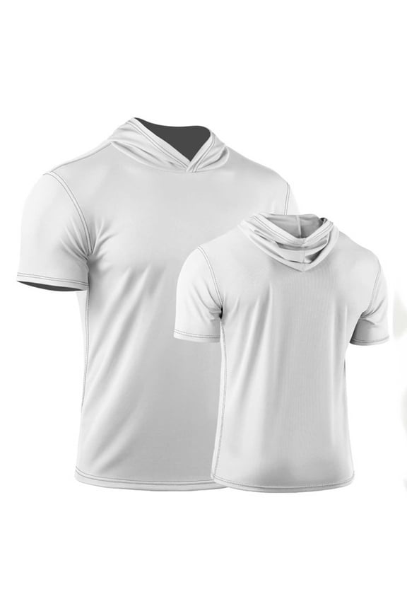 Men's Workout Shirts Hooded Quick Dry Short Sleeve Pullovers Tops for Muscle Gym Exercise Sports Running Cycling Basketball