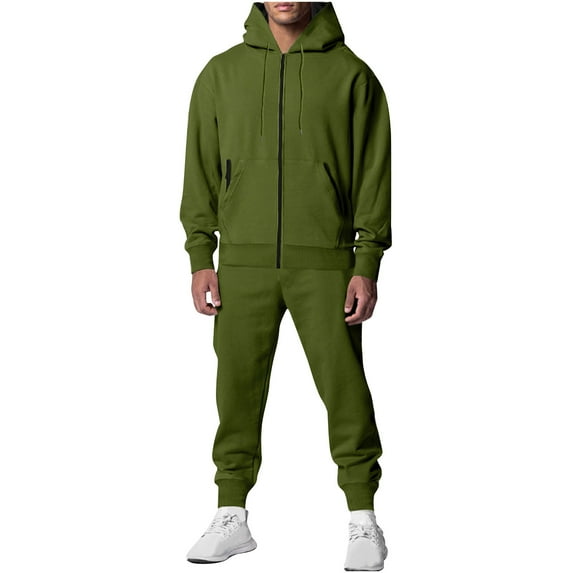 Aofany Men's Zipper Pocket Hoodie Two-piece Sets Sports Casual Trousers Long-sleeved Hoodie Suit