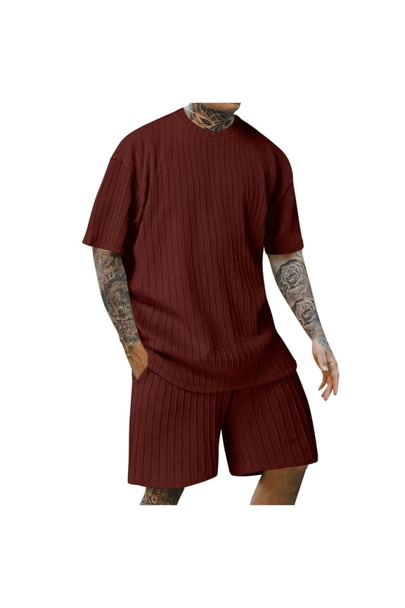 Mens 2 Pieces Short Set, Men Summer Short Outfits Casual Tracksuit Short Sleeve T Shirt and Shorts Set