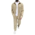 thumbnail image 1 of Aofany Mens Casual 2Pc Outfits Solid Color Lapel Neck Long Sleeve Shirts and Pant Sets Man Tracksuits Streetwear, 1 of 5