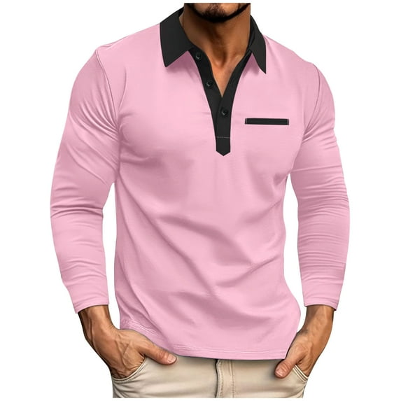 Aofany Mens Casual Front Buttons T Shirts Long Sleeve Lapel Neck Tops Work Solid Color Pullover Shirt