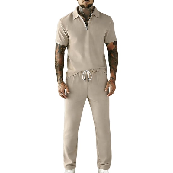 Aofany Mens Casual Sets 2 Piece Outfits Summer Tracksuit Lapel Short Sleeve T Shirts and Pants Suit