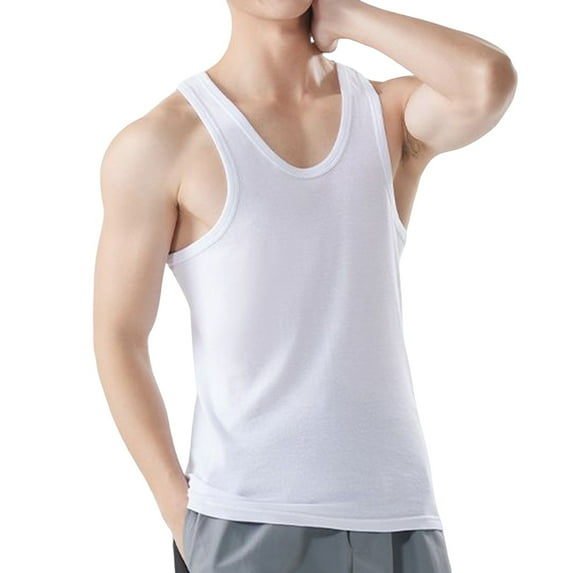 Aofany Mens Cotton Tank Tops Men Solid Color Crewneck Athletic Workout Sleeveless Shirts Lightweight Stretchy Gym Vest Top Plus Size Loose Muscle Shirt