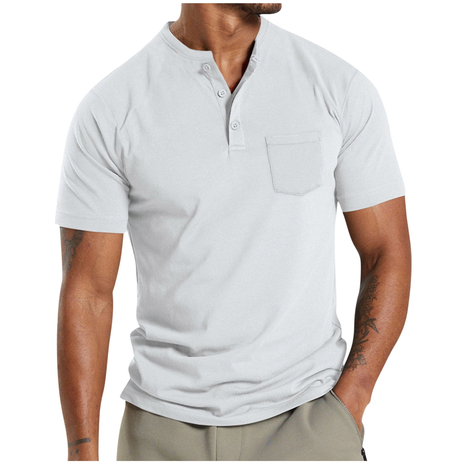 Aofany Mens Fashion Henley Shirts Casual Short Sleeve Button T-Shirt ...