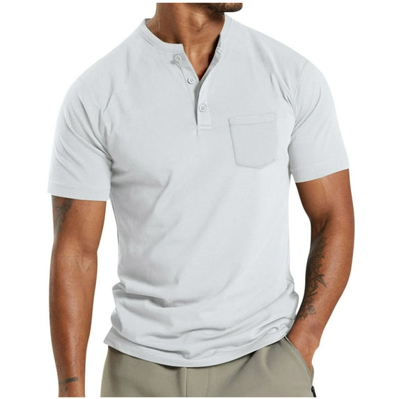 Aofany Mens Fashion Henley Shirts Casual Short Sleeve Button T-Shirt with Pocket Basic Daily Top