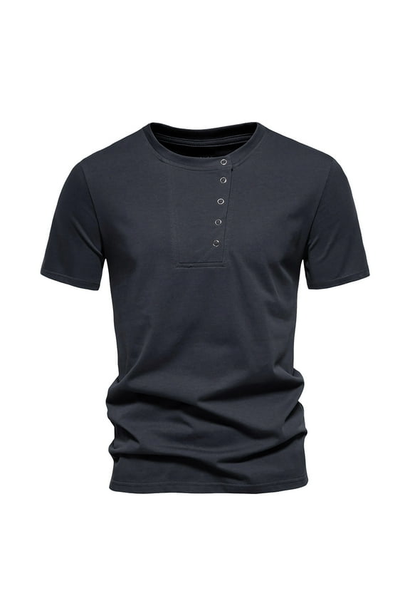 Mens Henley Shirt Fashion Casual Front Placket Basic Short Sleeve T-Shirts Summer Plus Size Pullover Tops