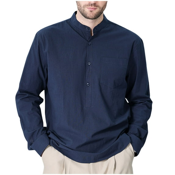 Aofany Mens Long Sleeve Button T Shirts Casual Plain Pullover Tops Loose Basic Tee