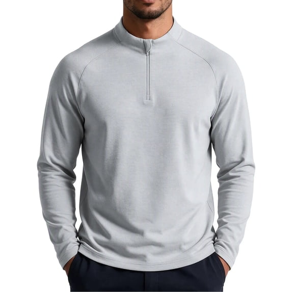 Solid Colar Aofany Mens Long Sleeve Shirt Half Zip Solid Color Stand Collar ...
