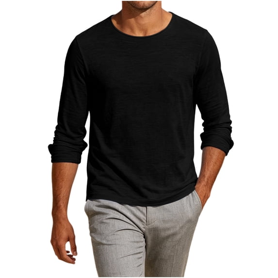 Aofany Mens Long Sleeve Tee Shirts Crew Neck Solid Color T-Shirts Fall Casual Lightweight Comfy T Shirt, Gifts for Men