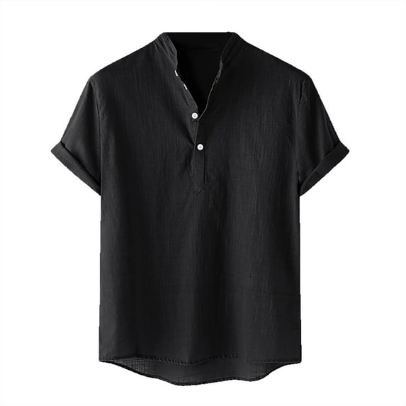 Aofany Mens Plus Size Shirts Cotton Linen Short Sleeve Henley Shirts Casual Comfort Beach Tee Shirt