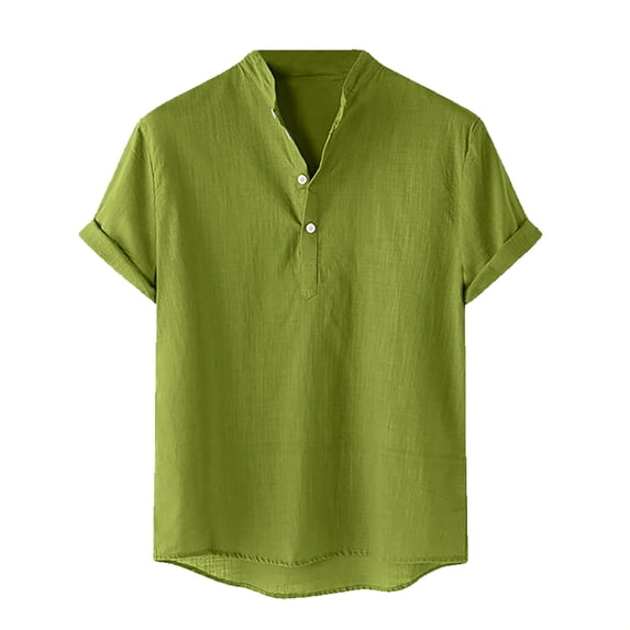 Aofany Mens Plus Size Shirts Cotton Linen Short Sleeve Henley Shirts Casual Comfort Beach Tee Shirt
