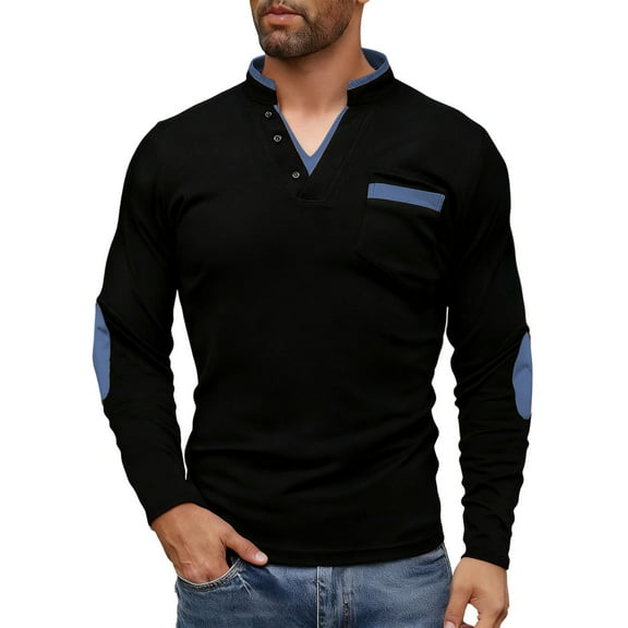 Aofany Mens Shirts Casual Long Sleeve Crewneck Button Pullover Tops with Pockets Lightweight Stretch Workout Tshirts