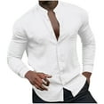 thumbnail image 1 of Aofany Mens Shirts Solid Long Sleeve Button-Down Shirts Cotton Linen Comfy Casual Blouse Tops, 1 of 5