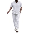 thumbnail image 1 of Aofany Mens Short Sets 2 Piece Outfits Men Casual Solid Fashion Stand Collar Pullover Sports Suit Short Sleeve T Shirt Trousers Two-Piece Tracksuit Mens Sets, 1 of 5