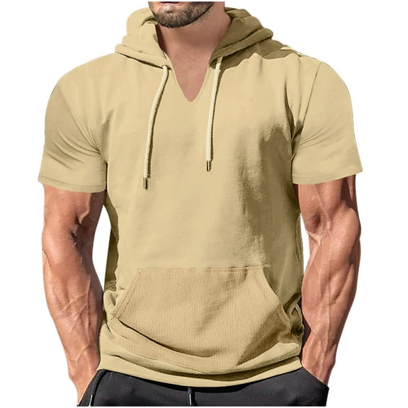 Aofany Mens Short Sleeve Hoodies Tops Solid Hooded T Shirt Gym Workout Pullover Athletic Shirts