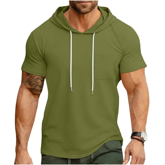 Aofany Mens Short Sleeve Hoodies Tops Solid Hooded T Shirt Gym Workout Pullover Athletic Shirts