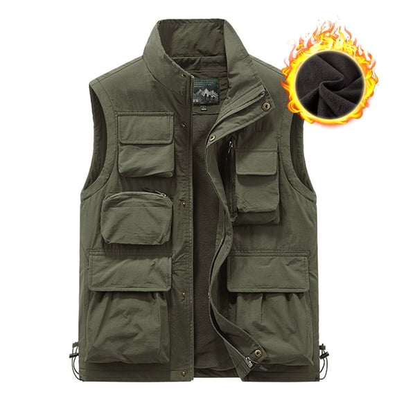 Aofany Mens Sleeveless Casual Outwear Plus Size Winter Warm Jackets Multiple Pockets Stand Collar Holiday Jacket Vest Waistcoat