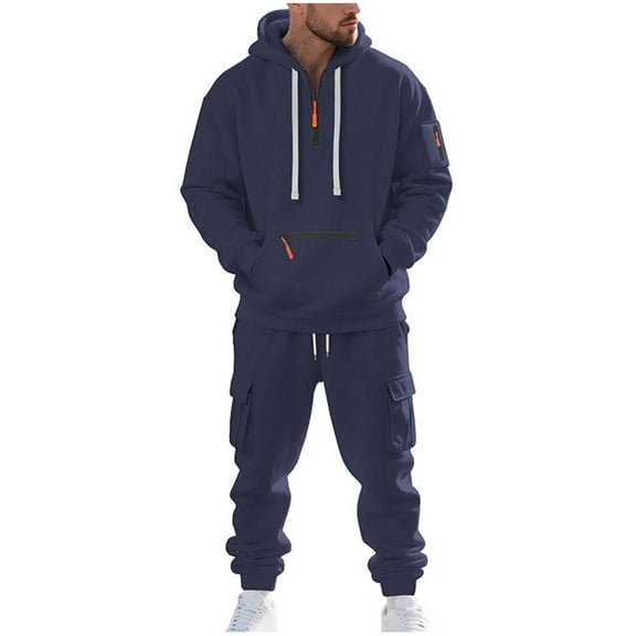 Aofany Mens Sweat Suits 2 Piece Outfit Vintage Sports Zip Up Tracksuit Sets Fall Winter Oversized Hoodie Set with Pockets