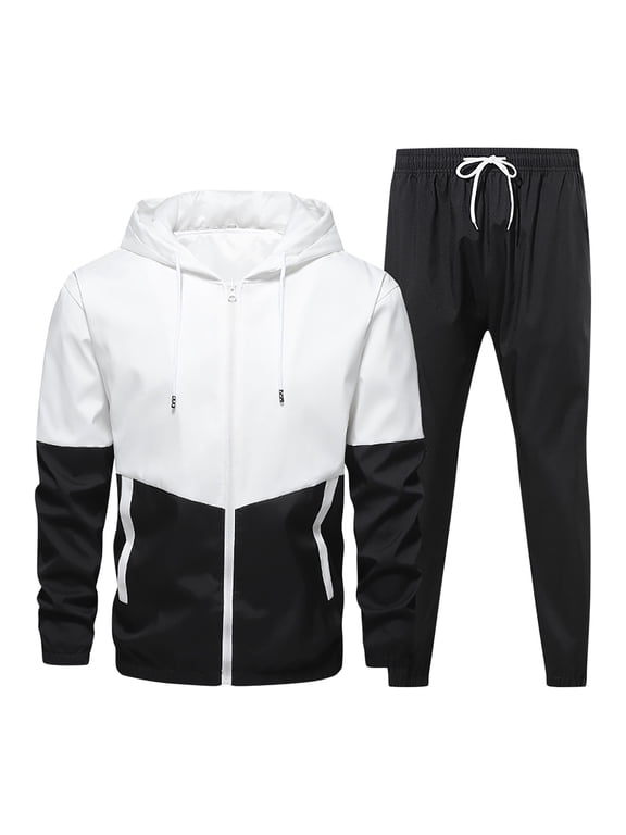 Mens Sweatsuit, Mens Sports Suit Zipper Jacket + Elastic Waist Trousers (with Reflective Strips), Big and Tall Track Suits, Tracksuits for Men Set, Fall Winter Sweatsuits