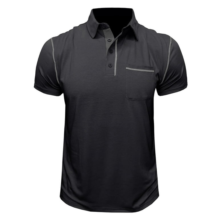 Aofany Mens T Shirts Solid Color Cotton Turn down Collar Pocket Button Pullover Short Sleeve Blouse Tops Walmart