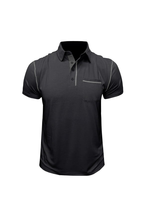 Mens T-Shirts Solid Color Cotton Turn-down Collar Pocket Button Pullover Short Sleeve Blouse Tops