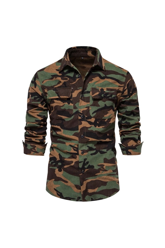 Mens Tops Man Long Sleeve Camouflage Lapel Button Fashion T-Shirt Tops